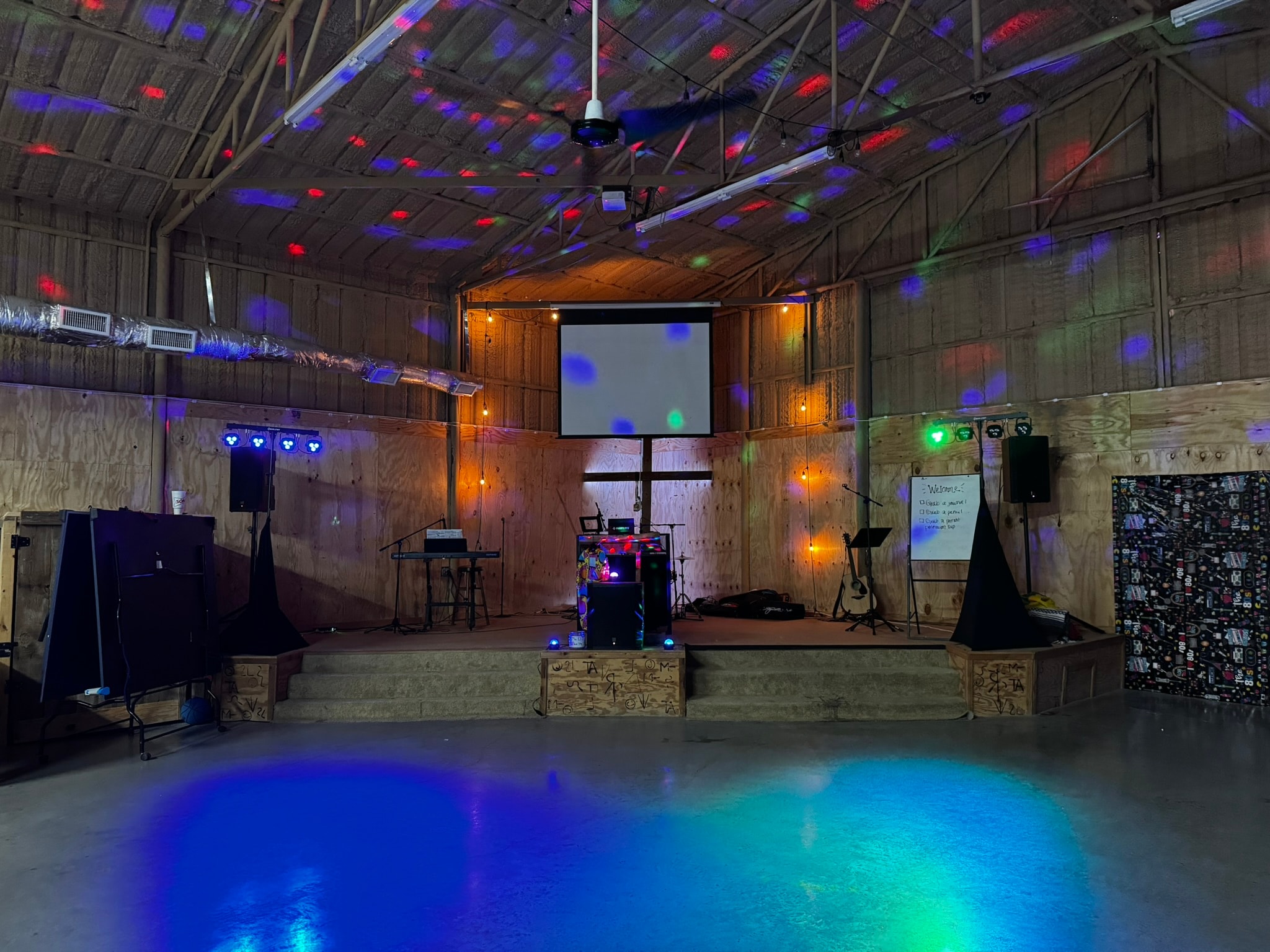 Event venue with stage lighting